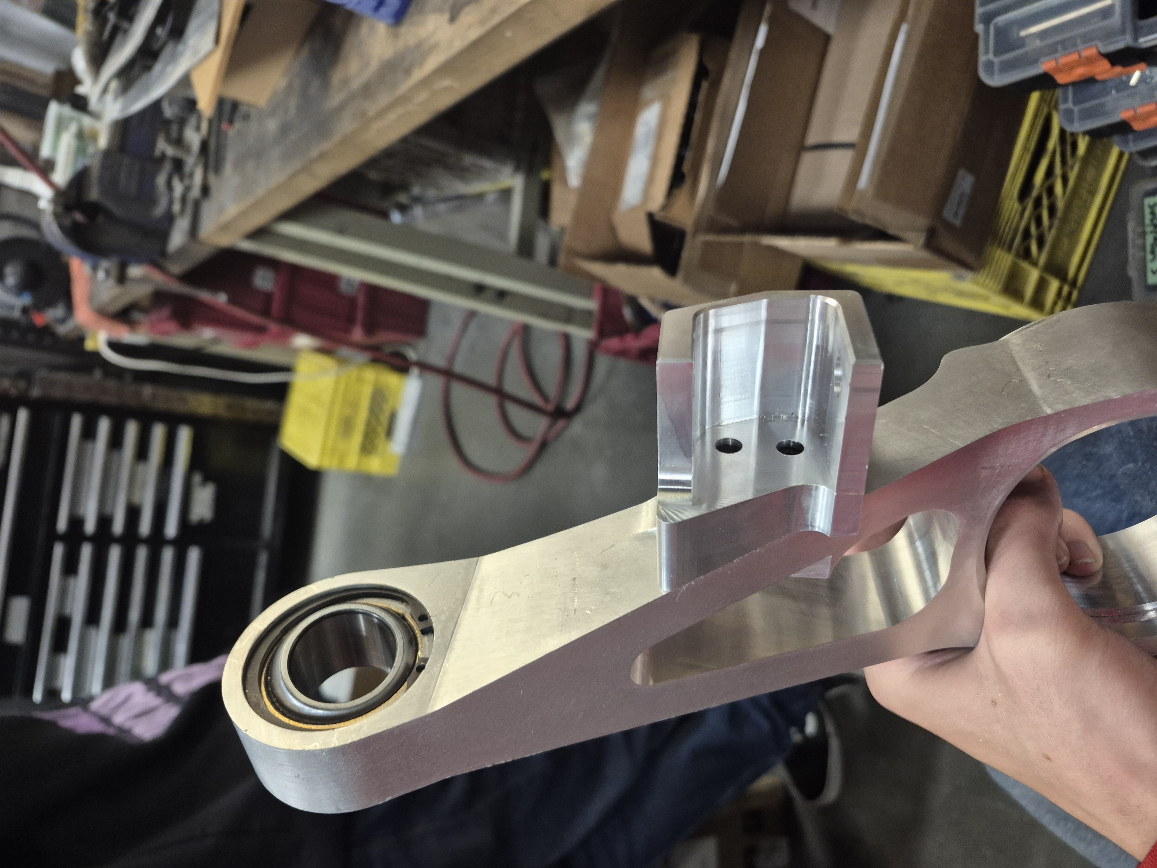 Rear mounting view of tie rod tab on upright.